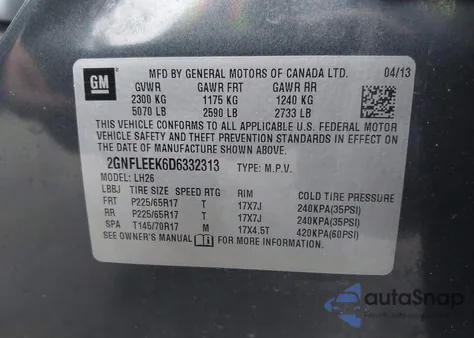 2013 Chevrolet Equinox 1Lt z USA, uszkodzony, nr VIN 2GNFLEEK6D6332313